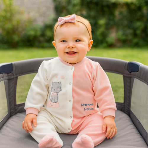 Βρεφικό Ολόσωμο Φορμάκι Βαμβακερό Bodysuit pink white cat
